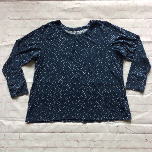 a.n.a. Blue and White Polka Dot Long Sleeve Crew Neck Shirt - Size 2X - Picture 1 of 5